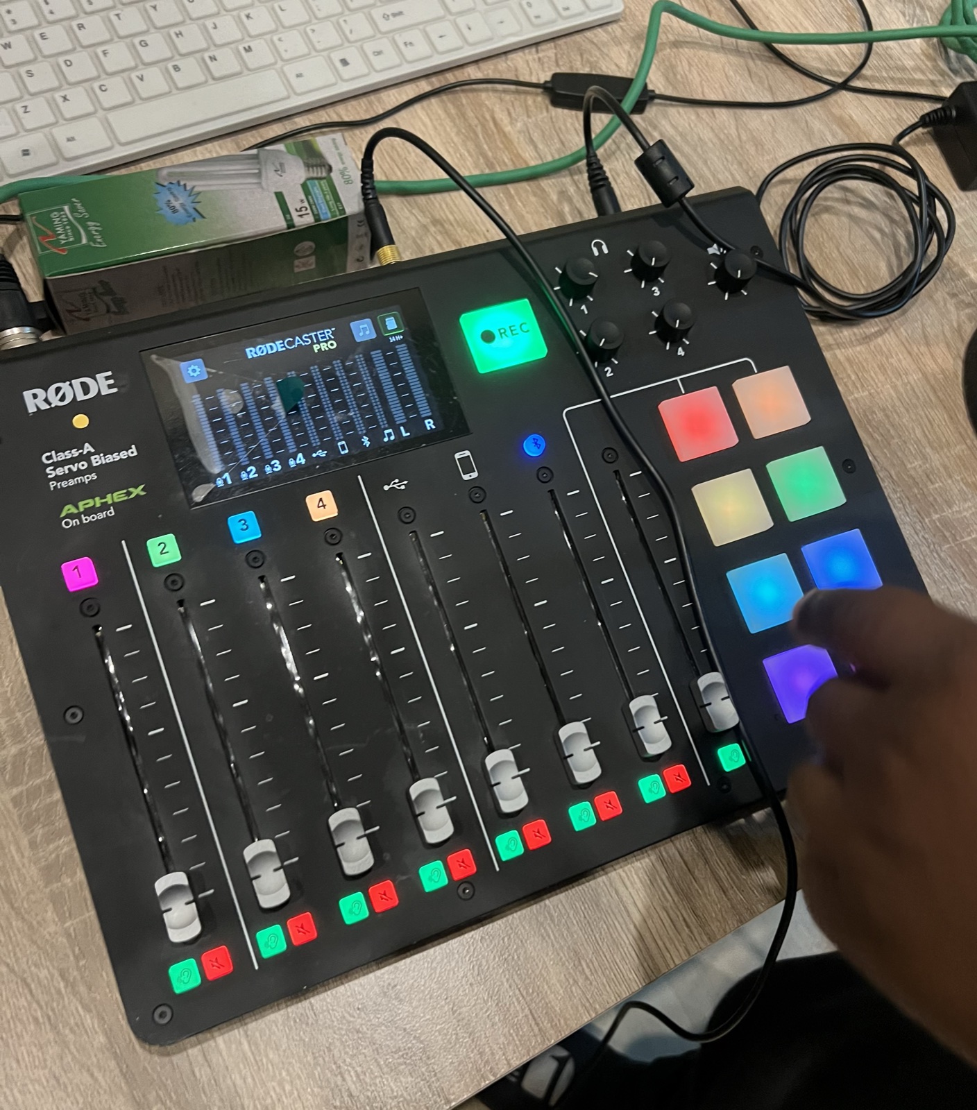 My RØDECaster Pro powered on as I prepare the Consistent Sai Podcast
