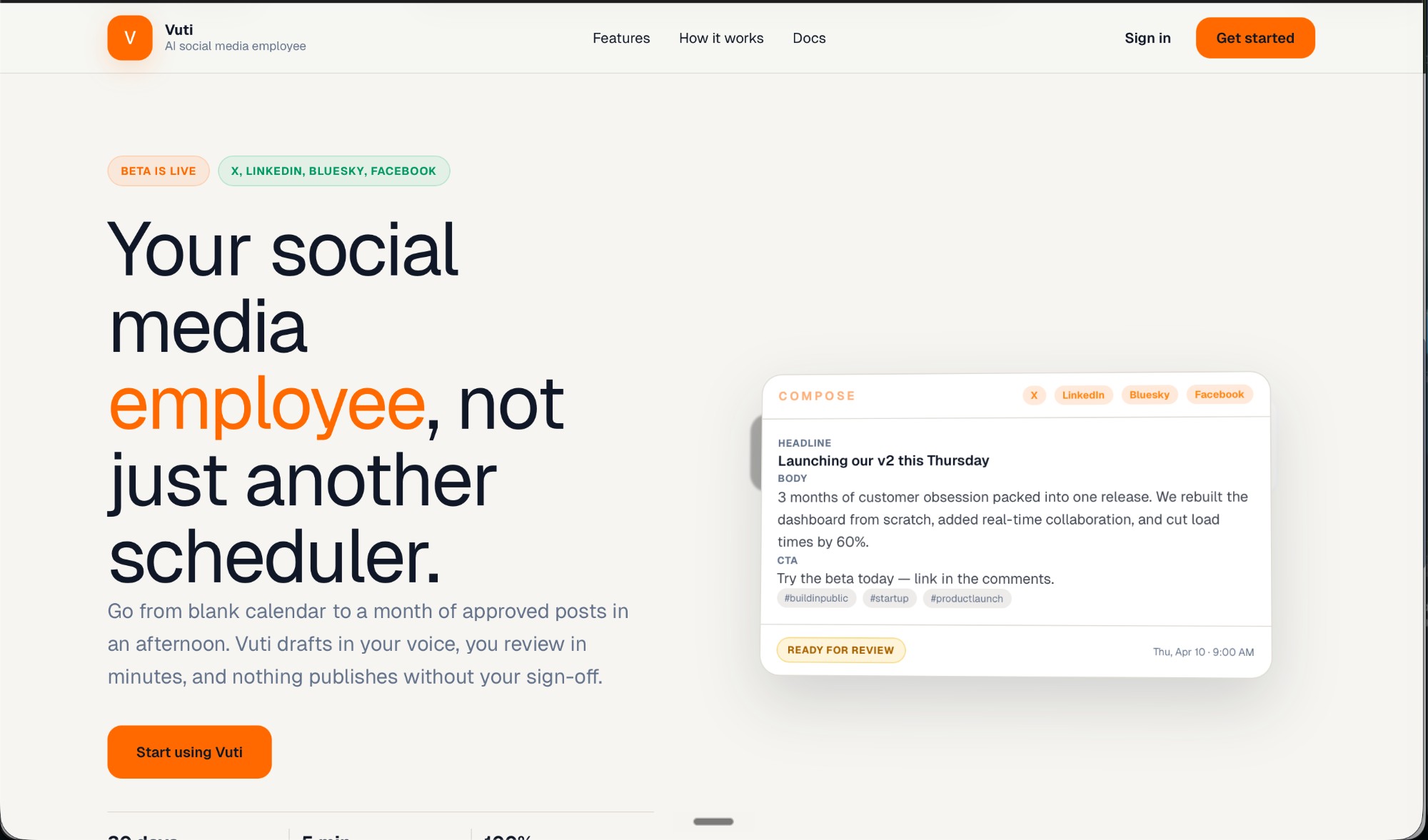 Vuti.io landing page